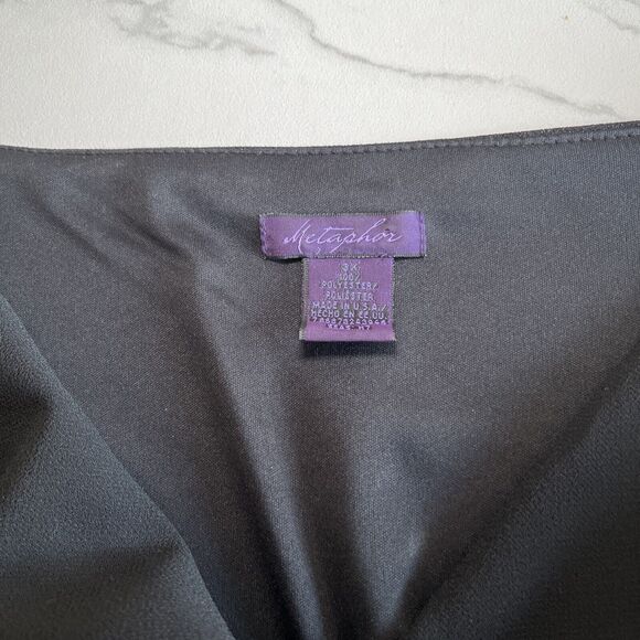 Metaphor 3X Black Top Short Sleeve Stretch Blouse Cowl Neck Formal Flowy Top - Picture 2 of 11